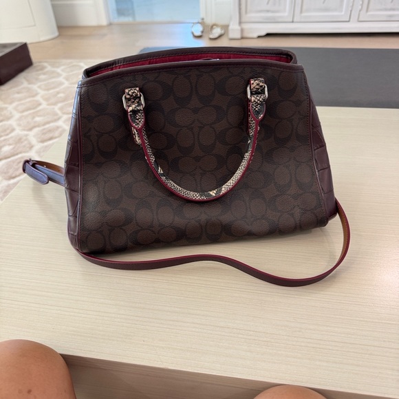 Coach Dark Brown and Burgundy Satchel - Picture 4 of 9